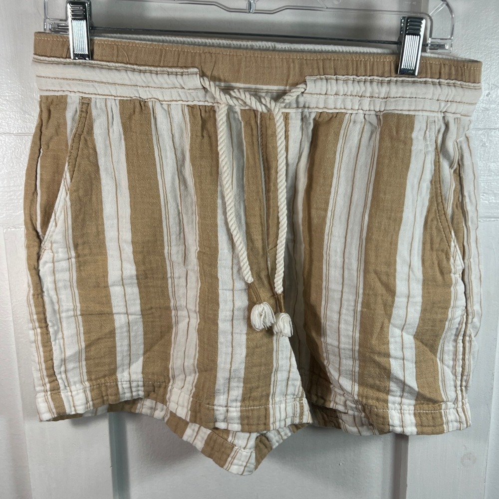 Old Navy Womens Neutral Stripe Cotton Drawstring Shorts Tan/White 875658-01